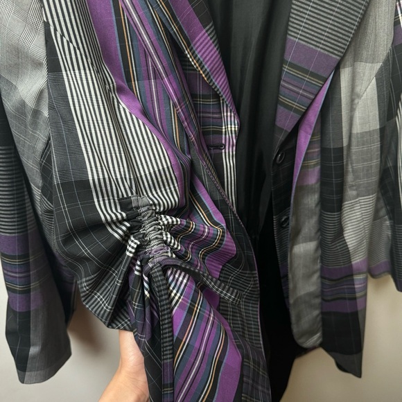 Simon Chang Purple Tartan Asymmetrical Blazer with Ties - Picture 4 of 5